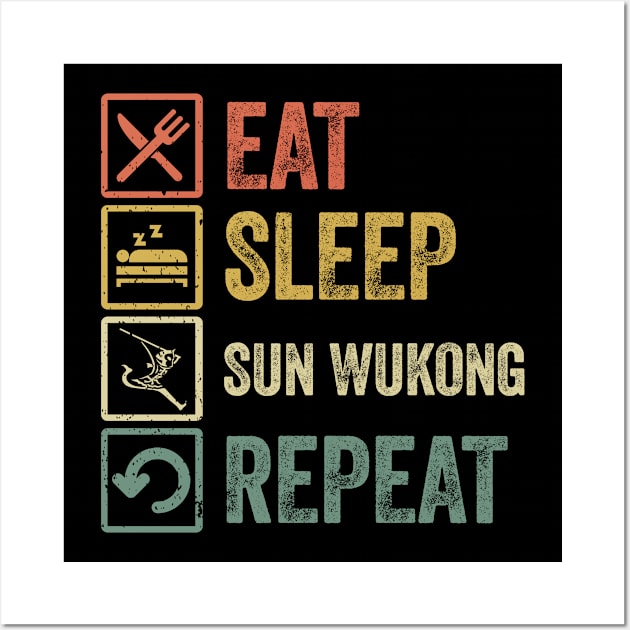 Funny eat sleep sun wukong repeat retro vintage gift Wall Art by Lyume